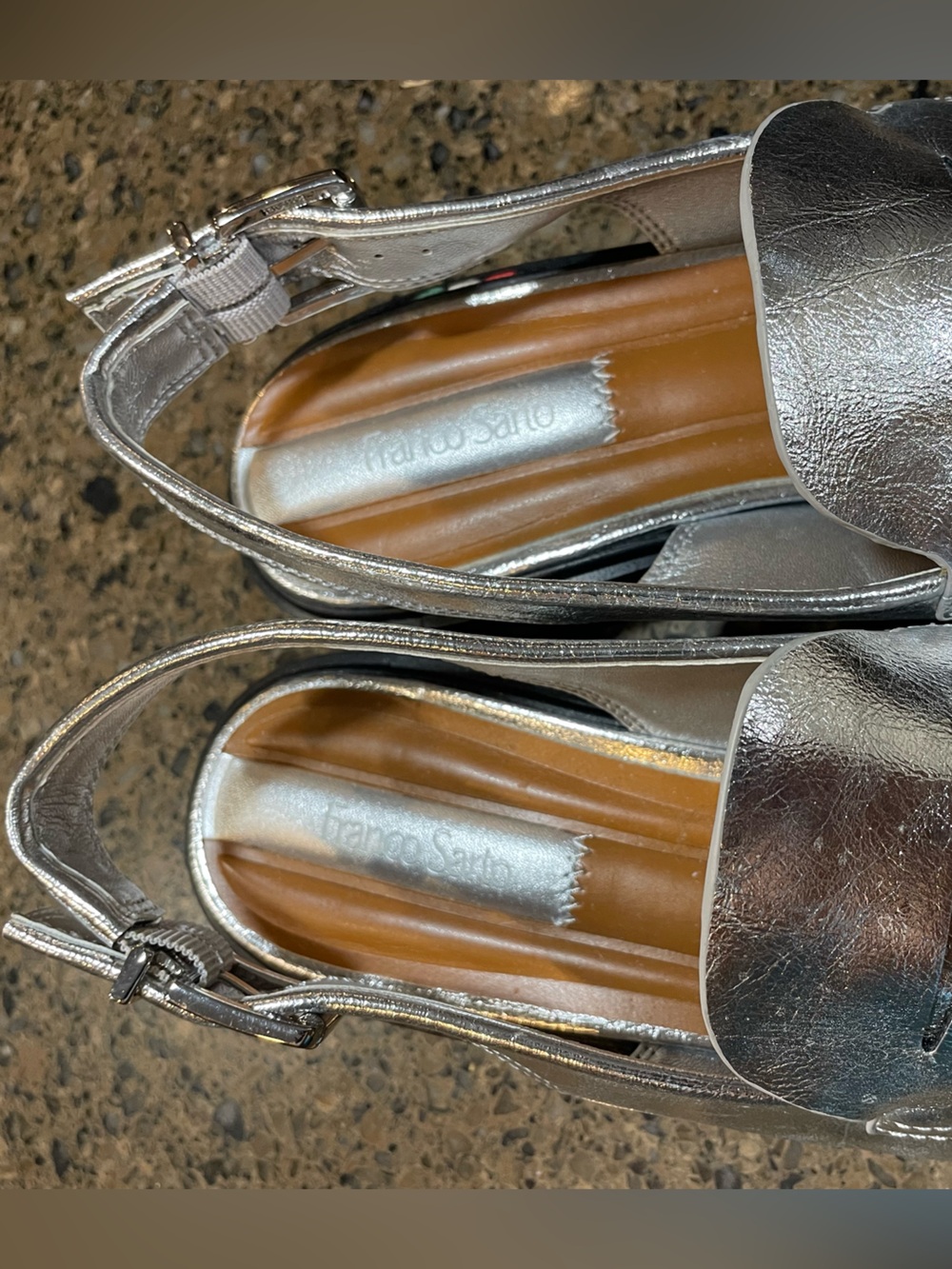 Franco Sarto Womens Giada Slingback Low Heel Loafers Metallic Silver Sz 9 Buckle - Picture 10 of 12
